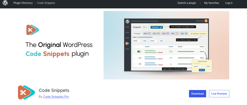 code snippets wordpress plugin