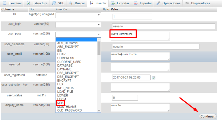 recuperar contraseña de admin wordpress