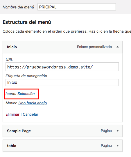 agregar iconos al menu de wordpress