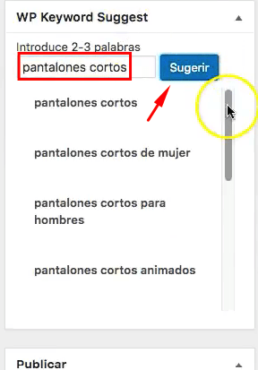 wordpress plugin sugerir palabras clave
