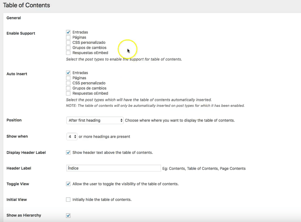 PONER INDICE EN WORDPRESS