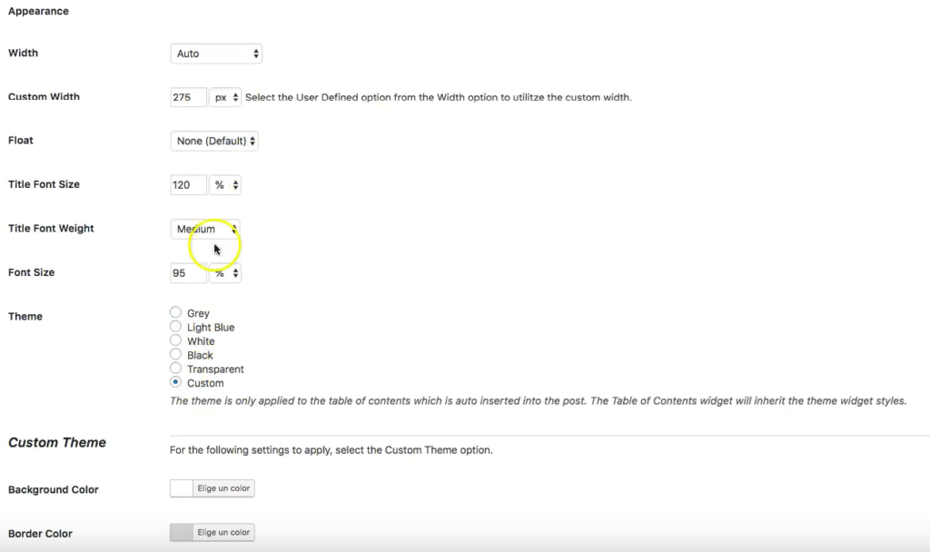 insertar indice wordpress