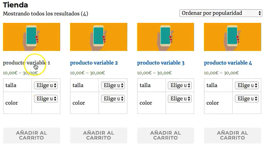 agregar variaciones de producto emn la página principal de la tienda woocommerce wordpress, productos compuestos woocommerce