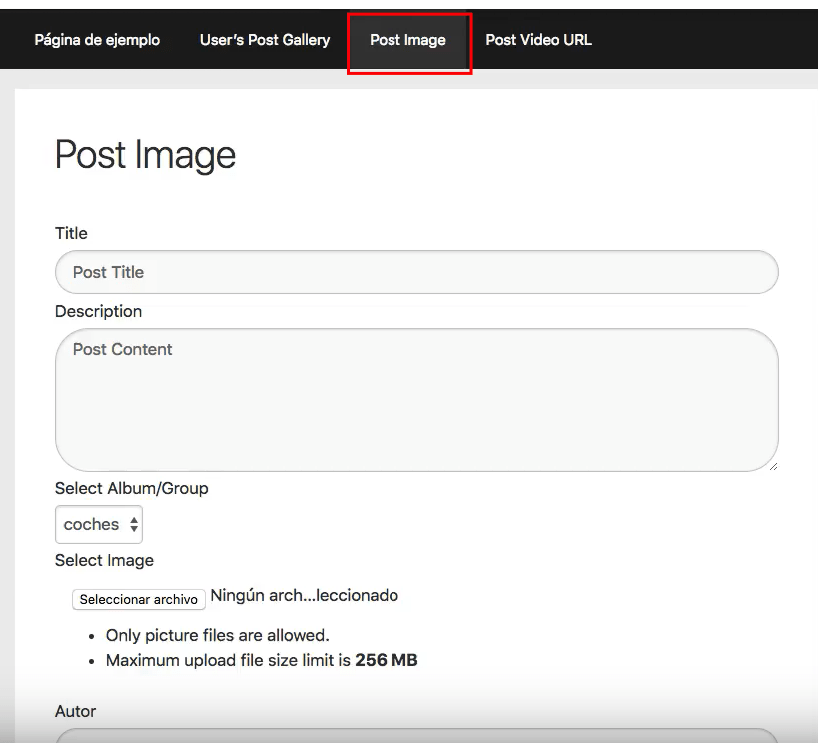 formulario de subida de imagenes wordpress