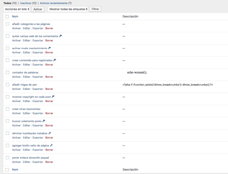 trozos de codigo para wordpress