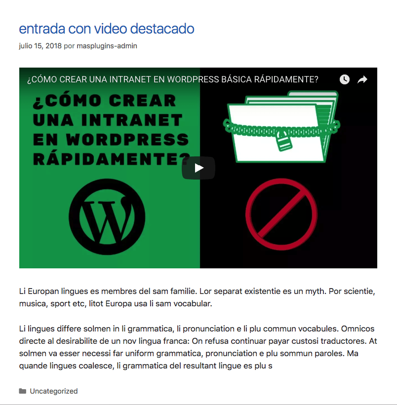 colocar video destacado en las entradas de wordpress featured video