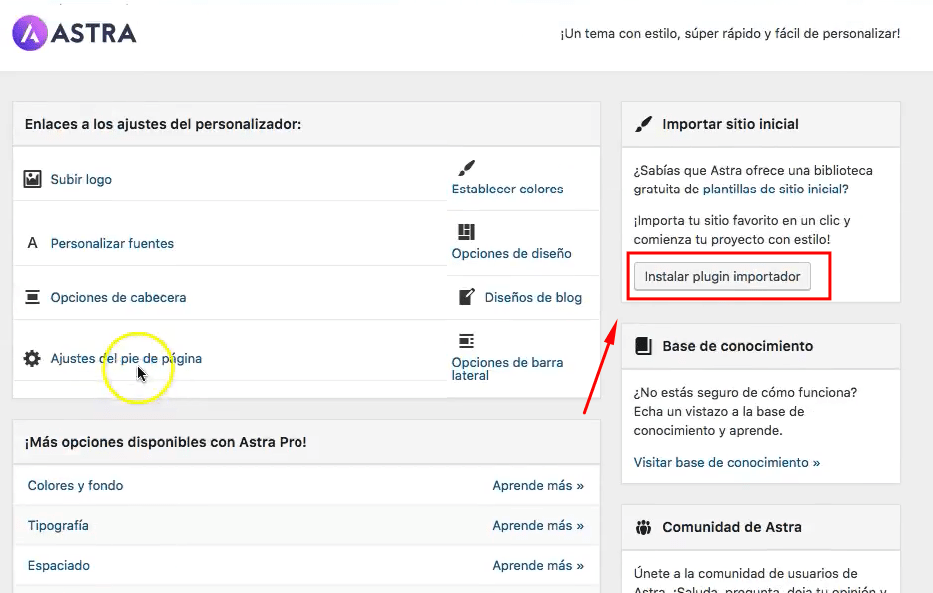 tutorial español wordpress astra theme