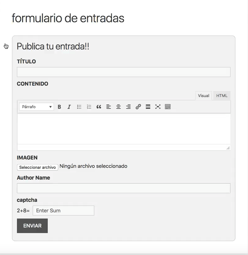 wordpress formulario para usuarios publiquen en mi página web