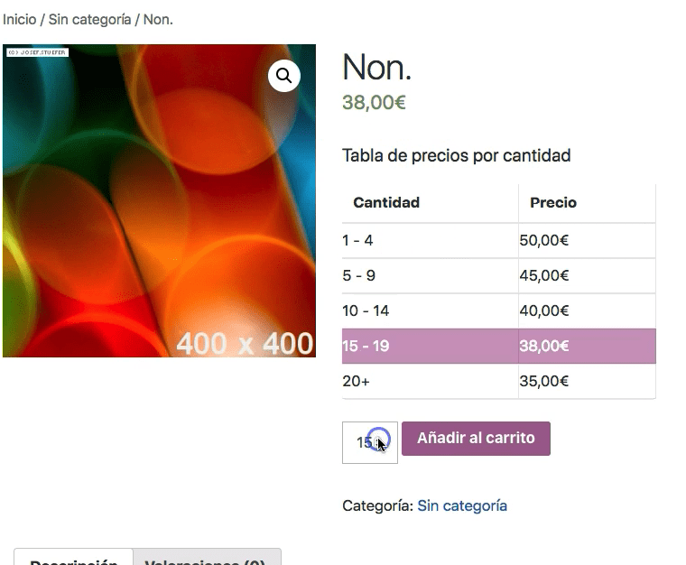 insertar diferentes precios segun la cantidad de productos a comprar woocommerce