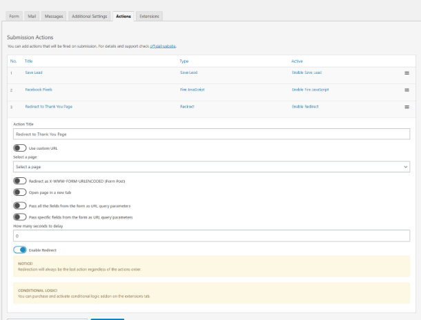 redirection for contact form 7 wordpress