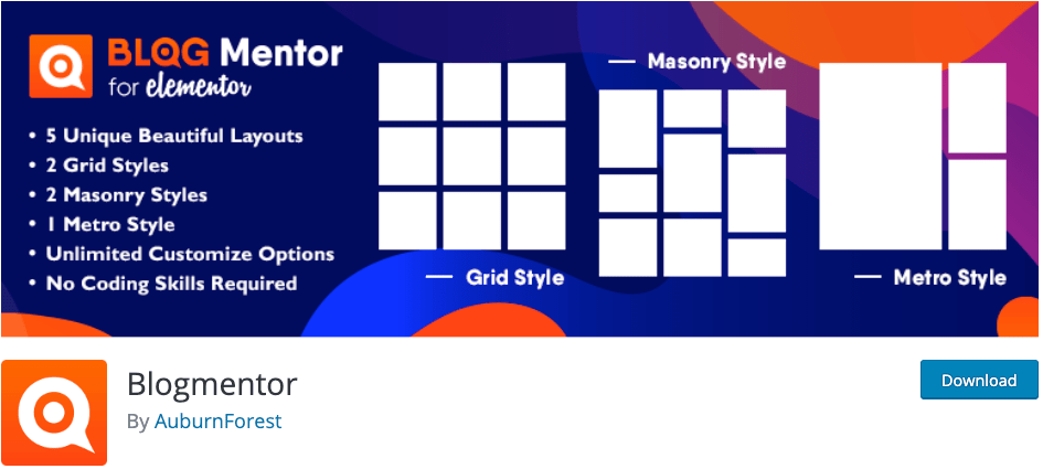BLOGMENTOR MASONRY GRID METRO LAYOUTS ELEMENTOR ENTRADAS WORDPRESS