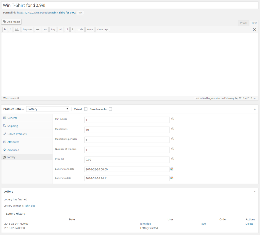 woocommerce lottery