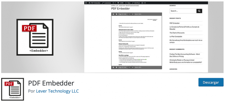 PDF ENBEDDER wordpress plugin mostrar pdf wordpress no descargable tutorial español