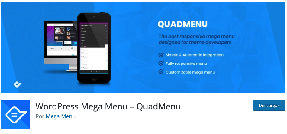 quadmenu quad menu megamenu mega menu wordpress plugin tutorial español