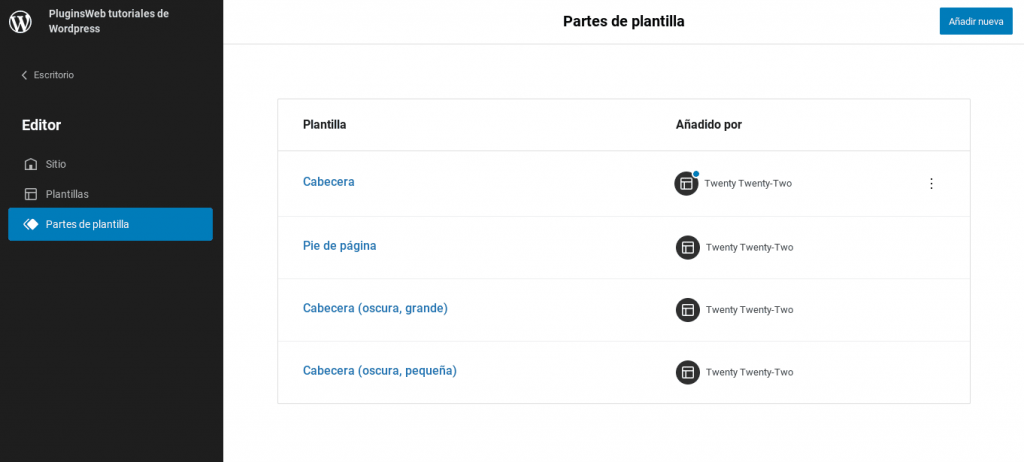 twenty twenty two editar cabecera y footer