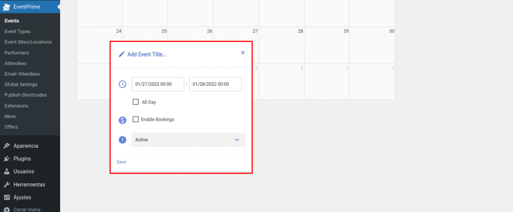 añadir evento eventprime wordpress plugin