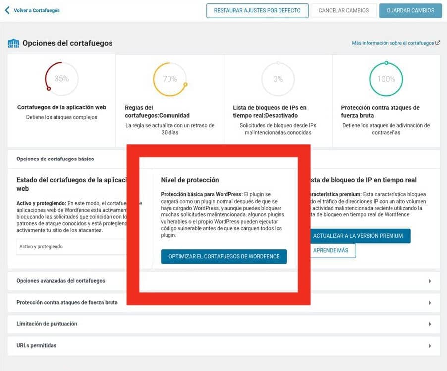 configuracion cortafuegos wordfence