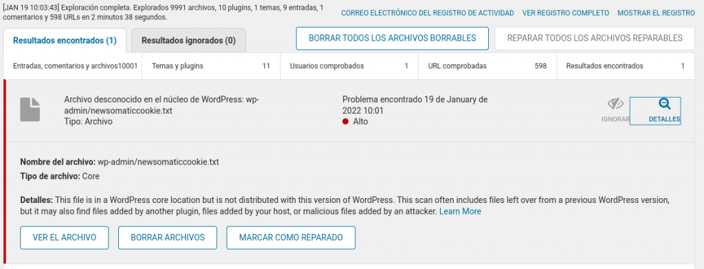 eliminar archivos wordfence wordpress plugin