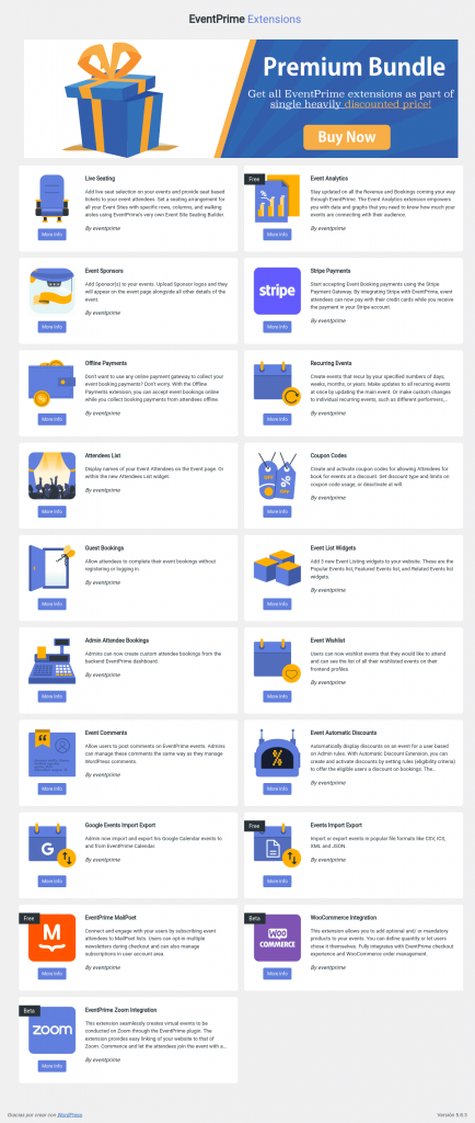 eventprime wordpress plugin extensiones
