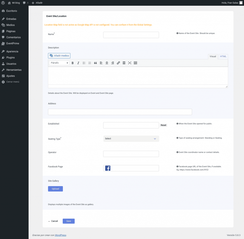 eventprime wordpress pluhin localizaciones