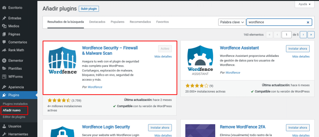 instalar wordfence plugin wordpress