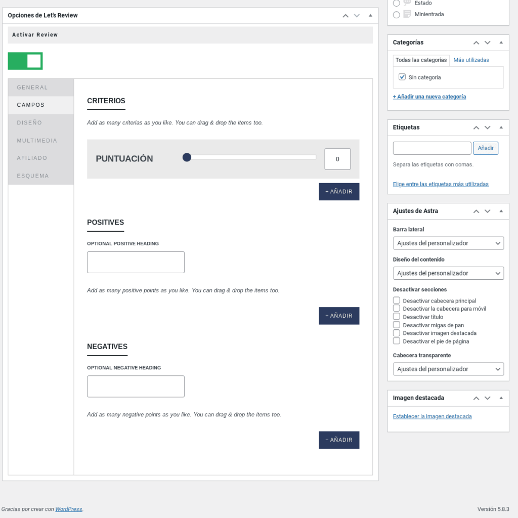 lets review wordpress plugin campos
