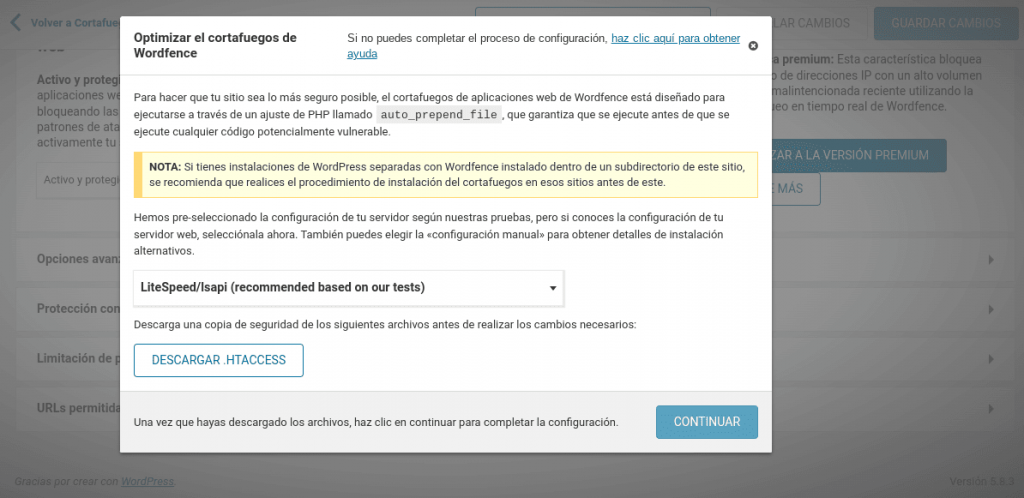 optimizar el cortafuegos de wordfence