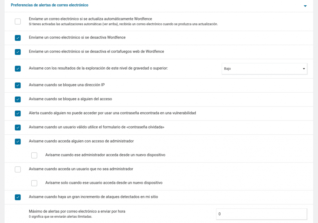 wordfence alertas y notificaciones