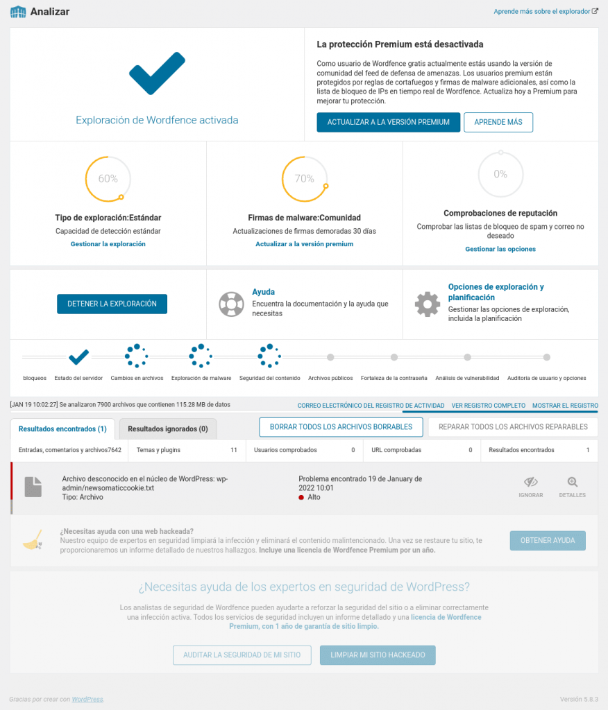 wordfence escanear analisis wordpress plugin