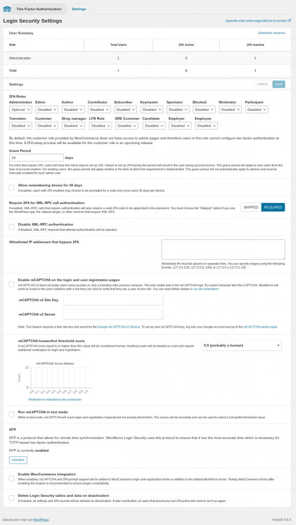 ajustes login security wordfence wordpress plugin