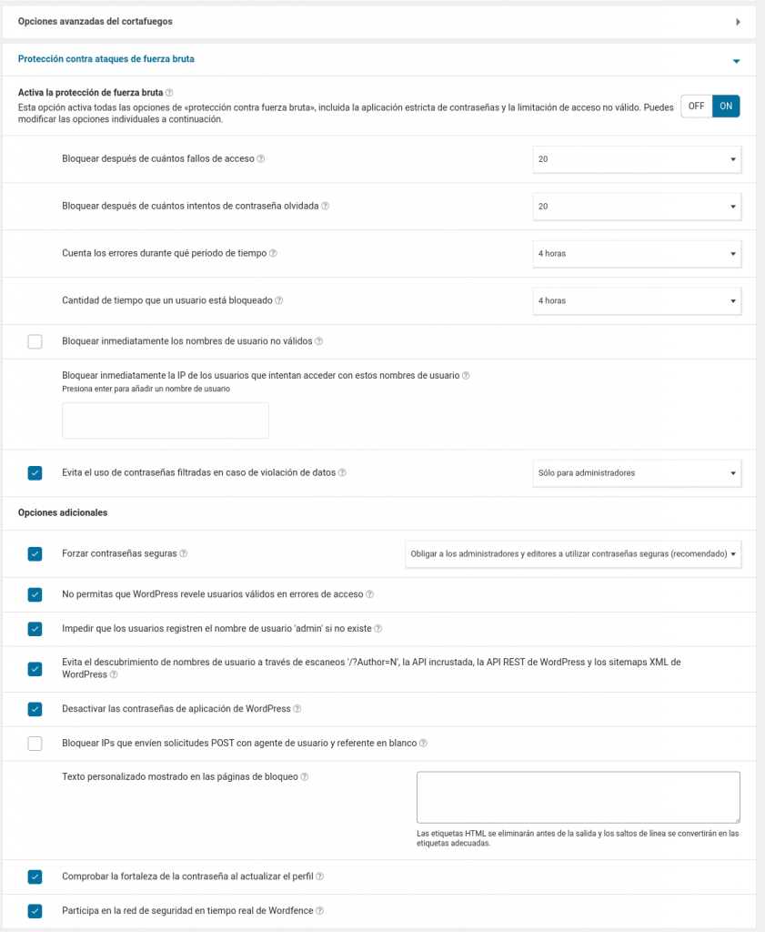 proteccion ataques de fuerza bruta wordfence wordpress plugin