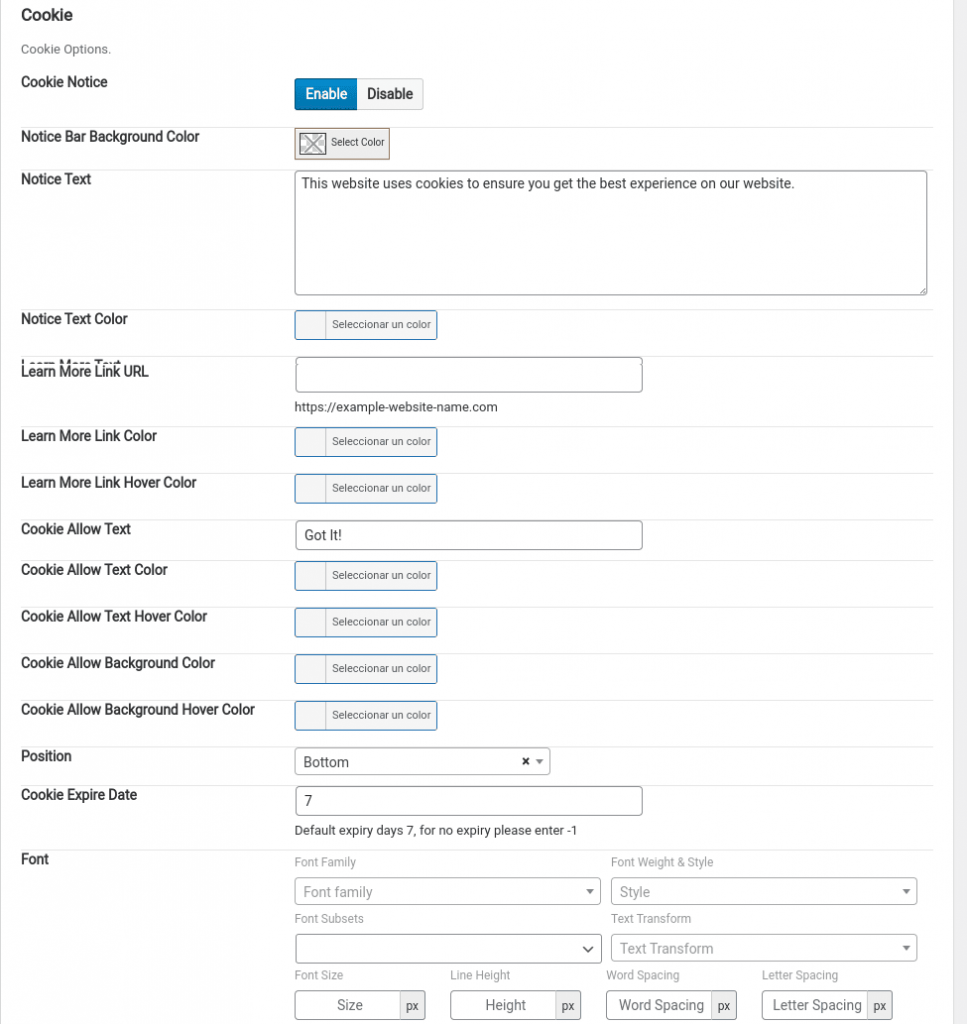 avas wordpress elementor theme banner de cookies