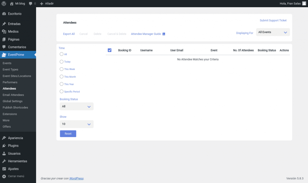 eventprime wordpress plugin asistentes