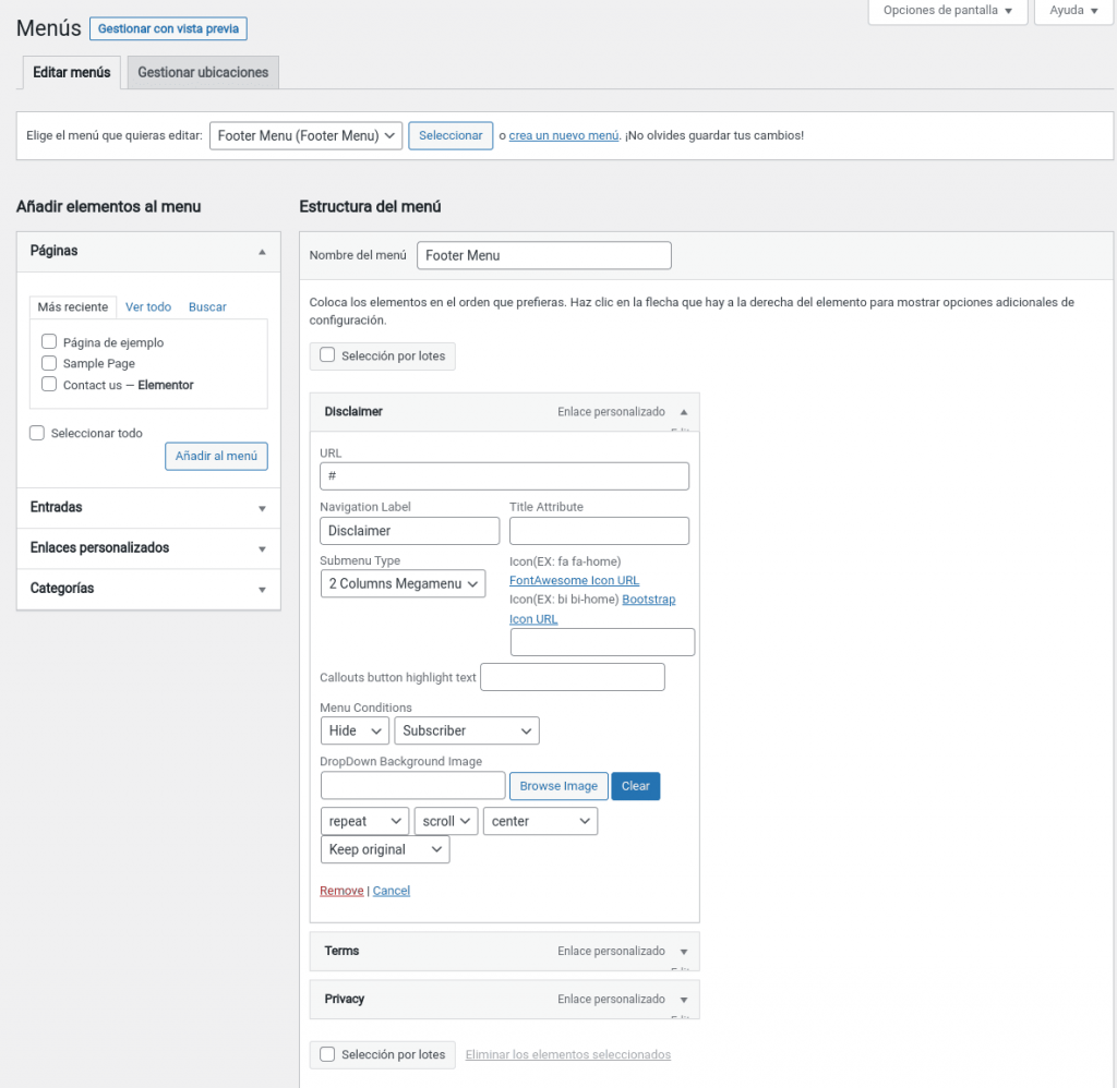 mega menu avas wordpress theme elementor