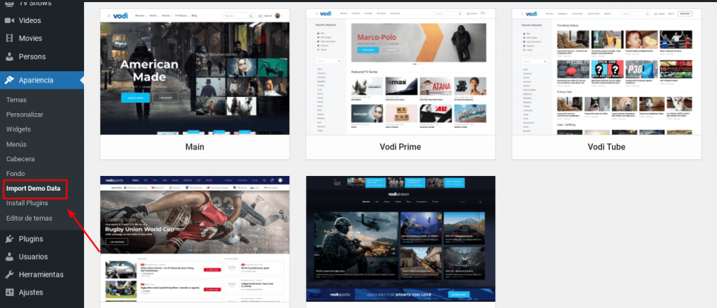 vodi wordpress demo