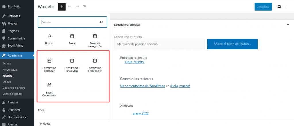 widgets eventprime wordpress plugin tutorial español