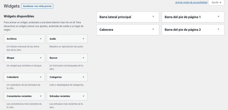 widgets clásicos wordpress