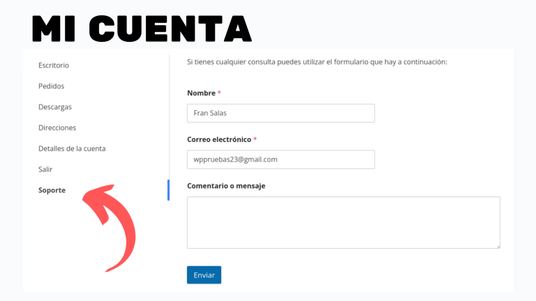 agregar formulario de soporte en mi cuenta woocommerce