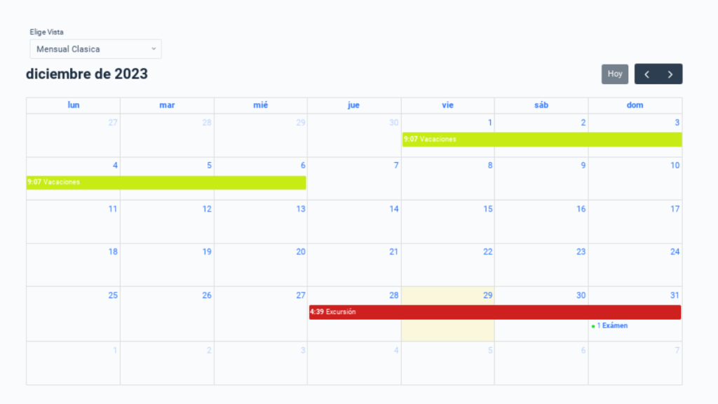 calendario de eventos por colores en wordpress