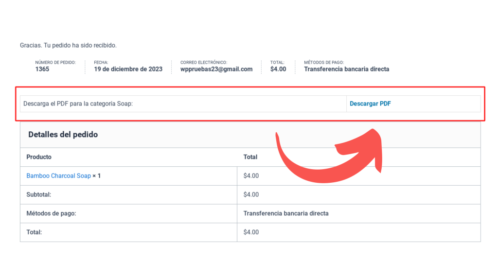 descargar pdf pagina de gracias woocommerce wordpress sin plugins