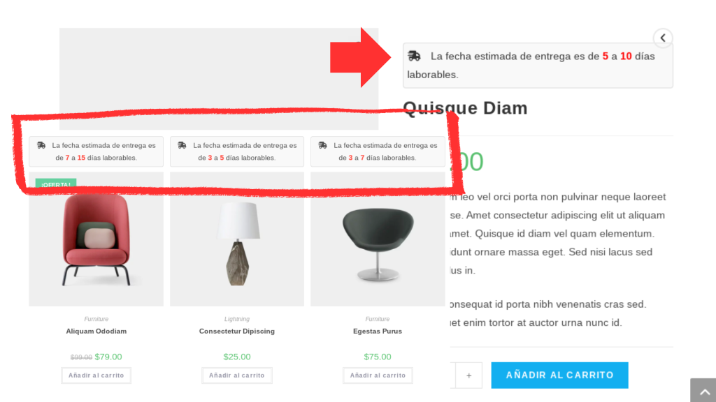 fecha estimada de envío woocommerce wordpress sin plugins
