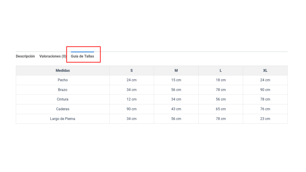 guia de tallas woocommerce wordpress sin plugins