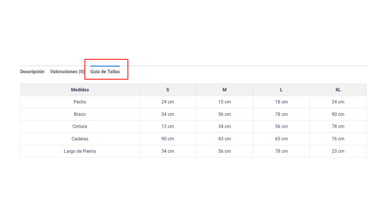 guia de tallas woocommerce wordpress sin plugins
