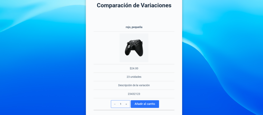 tabla responsive comparativa productos variables woocommerce