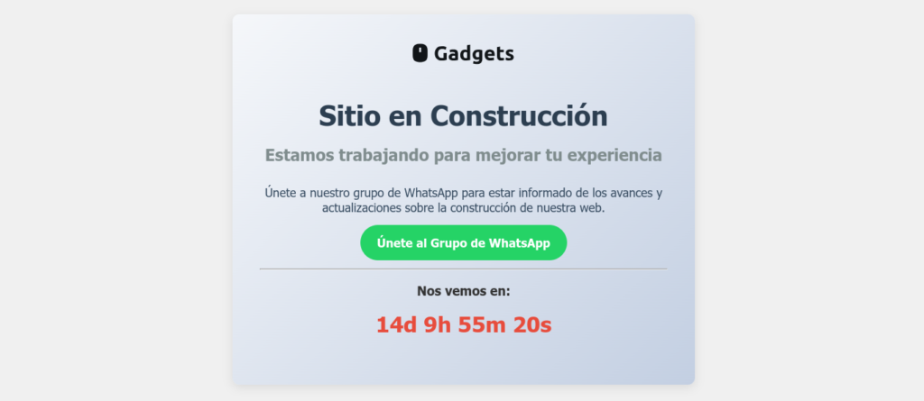 Sitio en Construcción (Sin Plugins) WhatsApp - WordPress