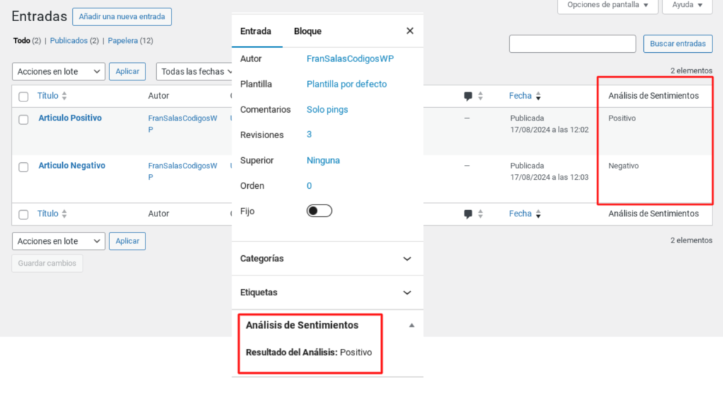 analisis de sentimientos wordpress