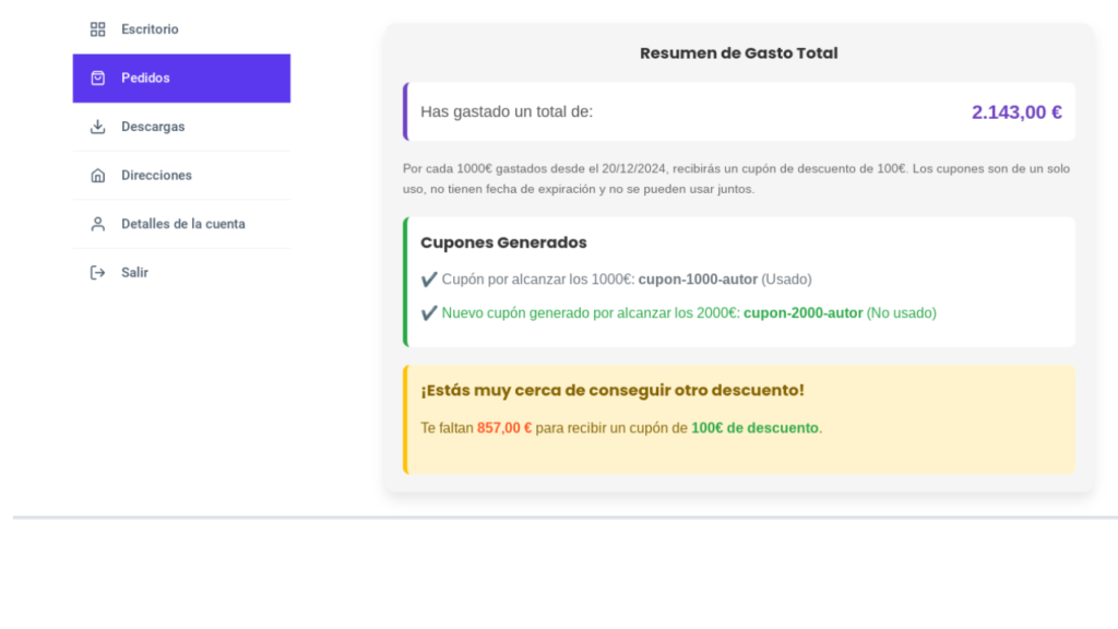 Descuentos Automáticos por Cada 1000€ Gastados en WooCommerce