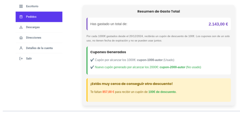 ✅Descuentos Automáticos por Cada XXXX€ Gastados en WooCommerce 1