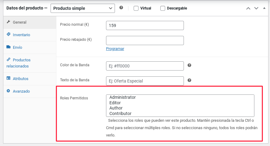 asignar roles productos woocommerce