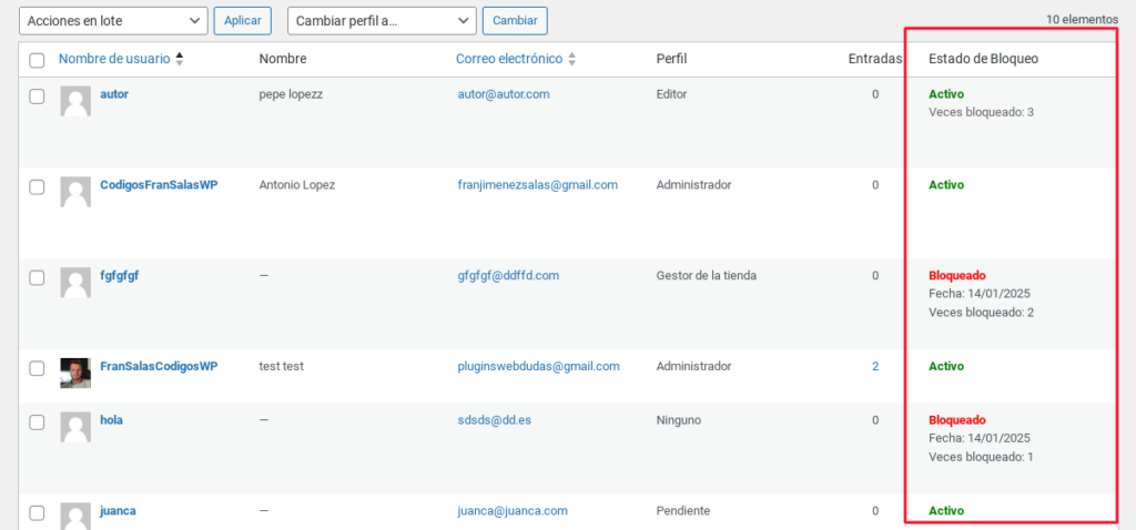 bloquear usuarios wordpress